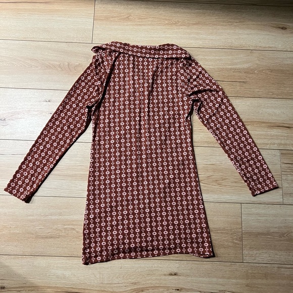 3rd & Malt - Rust and Pink Floral Long Sleeve Collared Mini Dress - Picture 3 of 3
